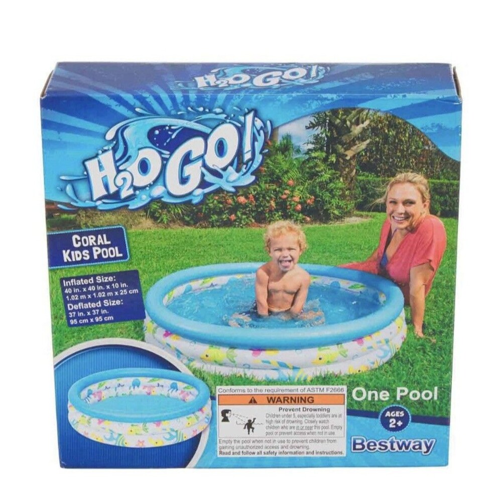 H20 GO! Inflatable Toddler Swimming Pool 40" Coral Fish for Child Ages 2+
